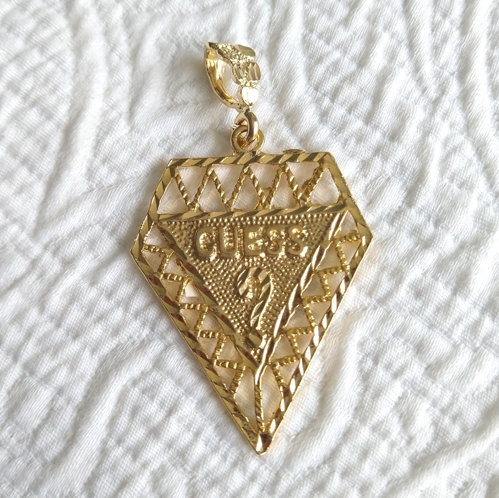 Vintage Gold Plated Guess Pendant or Keyring 1.5" x 2" Retro 90s